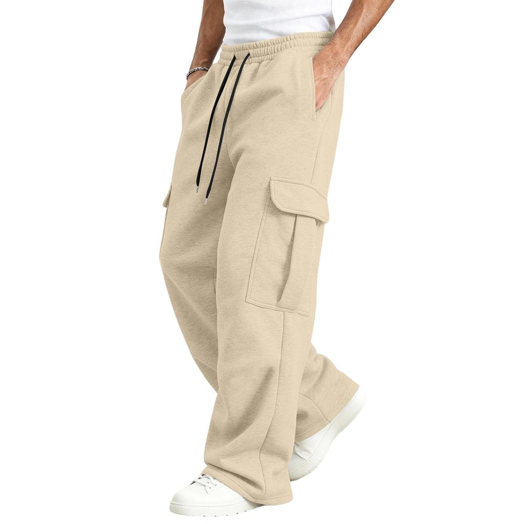 Pantalon de jogging cargo pour homme Coupe ample Jambe droite Taille élastique Pantalon athlétique décontracté