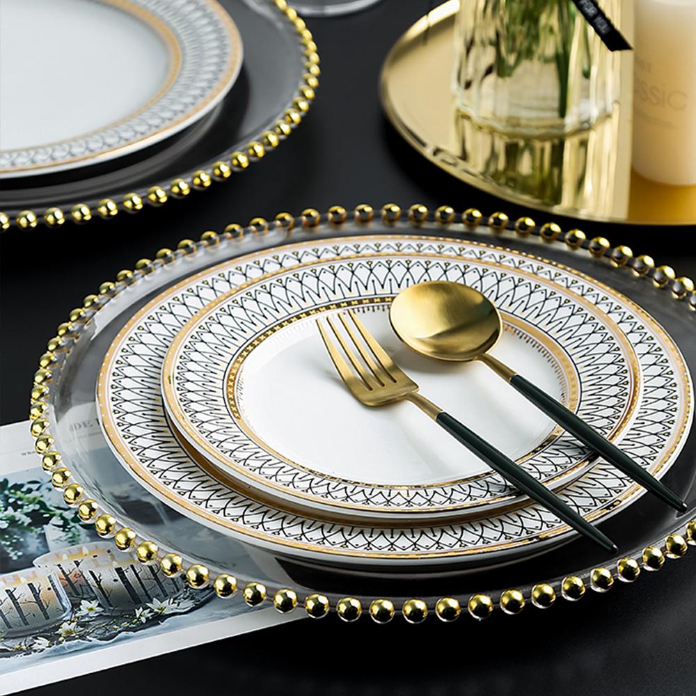 Retro Ceramic Dinner Plate Glass Saucer Fruit Cake Dessert Dish Tableware Set Plates Dinner Food Tray Creative Home Decoration