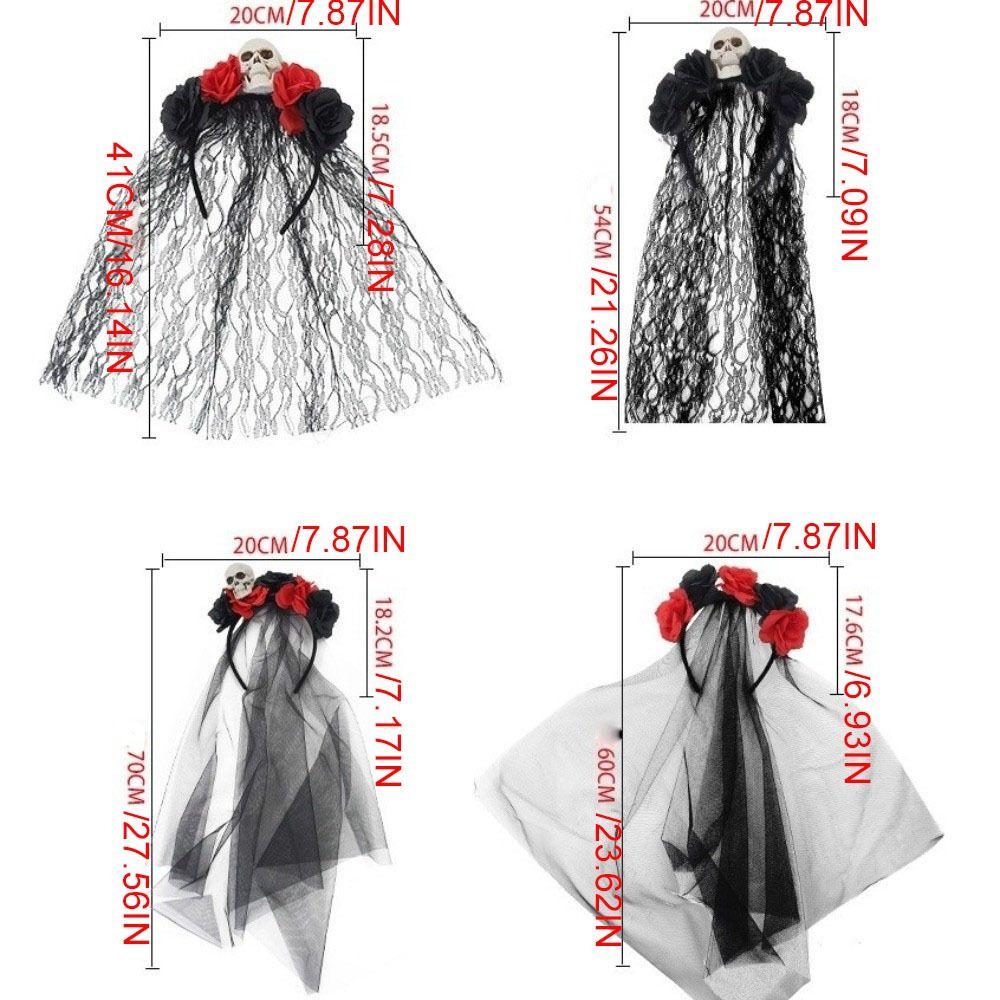 Black Rose Skull Hair Band Gothic Artificial Rose Halloween Headband Lace Garland Cosplay Headdress Masquerades Costume