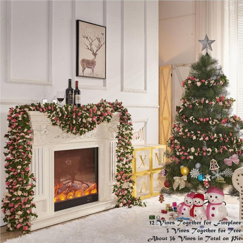 2 Pcs Garland, Artificial Rose Vine Flowers , Anniversary Wedding Birthday Christmas Wall Arch Decor  Wall Room Decor Aesthetic