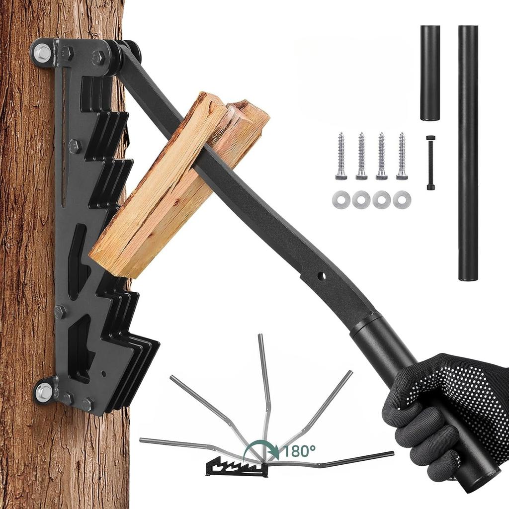 Wall Mounted Wood Splitter: Dual-Handle Manual Kindling Splitter with 6-Tooth Clamping, Heavy Duty Steel Log Splitter for Soft Firewood