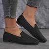 Novos mocassins de malha com bico quadrado de cor sólida, sapatos baixos rasos para mulheres, sapatos baixos de malha com fundo macio, sapatos casuais sem cadarço, sapatos de barco