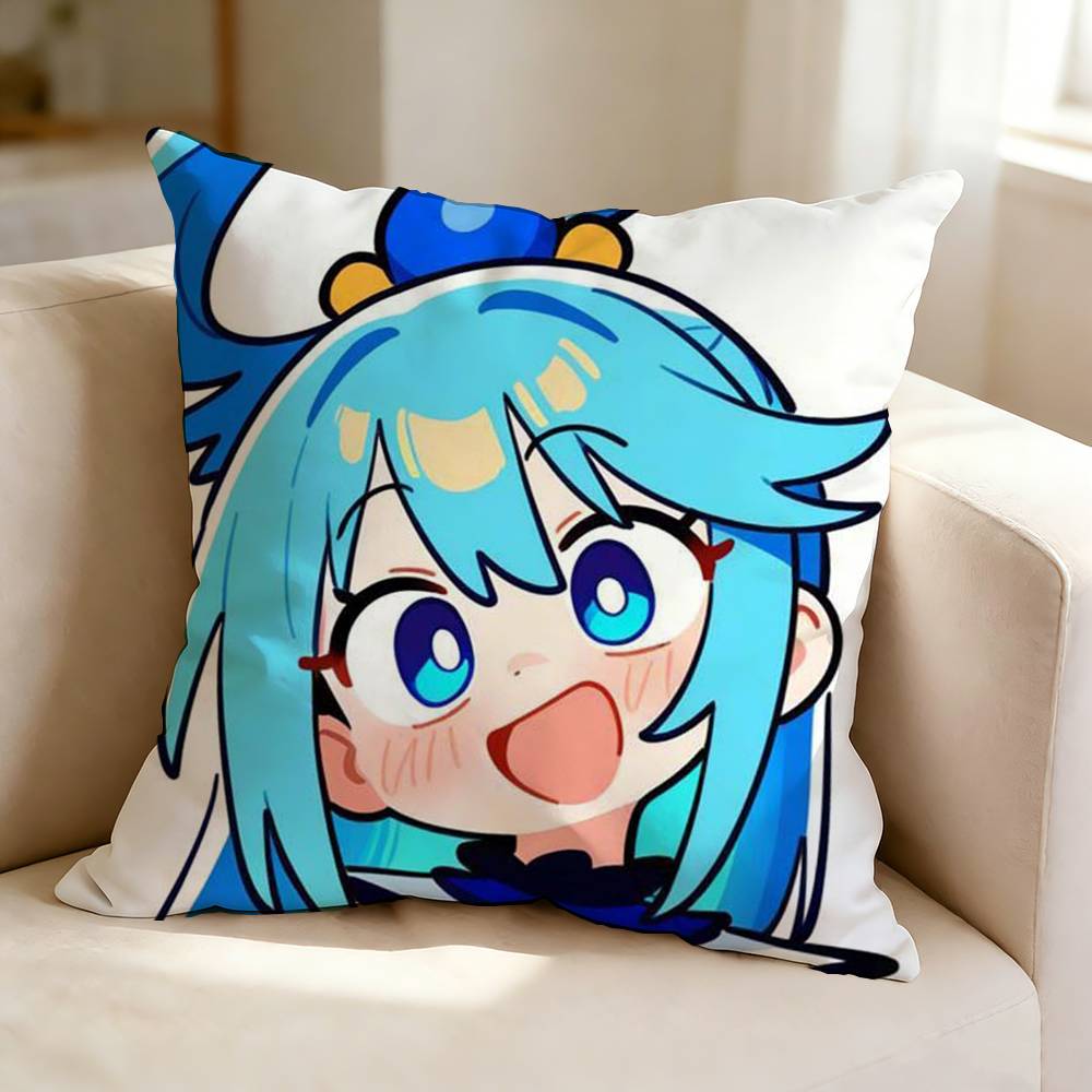 Fantasy Anime K-KonoSuba A-Aqua Square Double-Sided printed Pillow Case Bedroom Bedside Pillow Sofa Cushion Cover