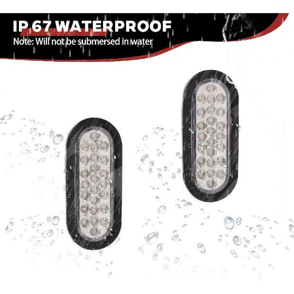 NEW SUN 6 Inch Oval LED Trailer Lights - 21 LED Ultra Bright Tail Light Kit With Surface Mount Grommets, Watertight 3-Prong Plug Reverse IP 67