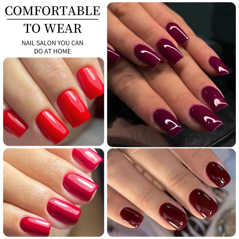 96Pcs 4-Color Glossy Manicure, Glossy Solid Color Fake Nails, Full Cover Artificial Nails For Natural Look Manicure