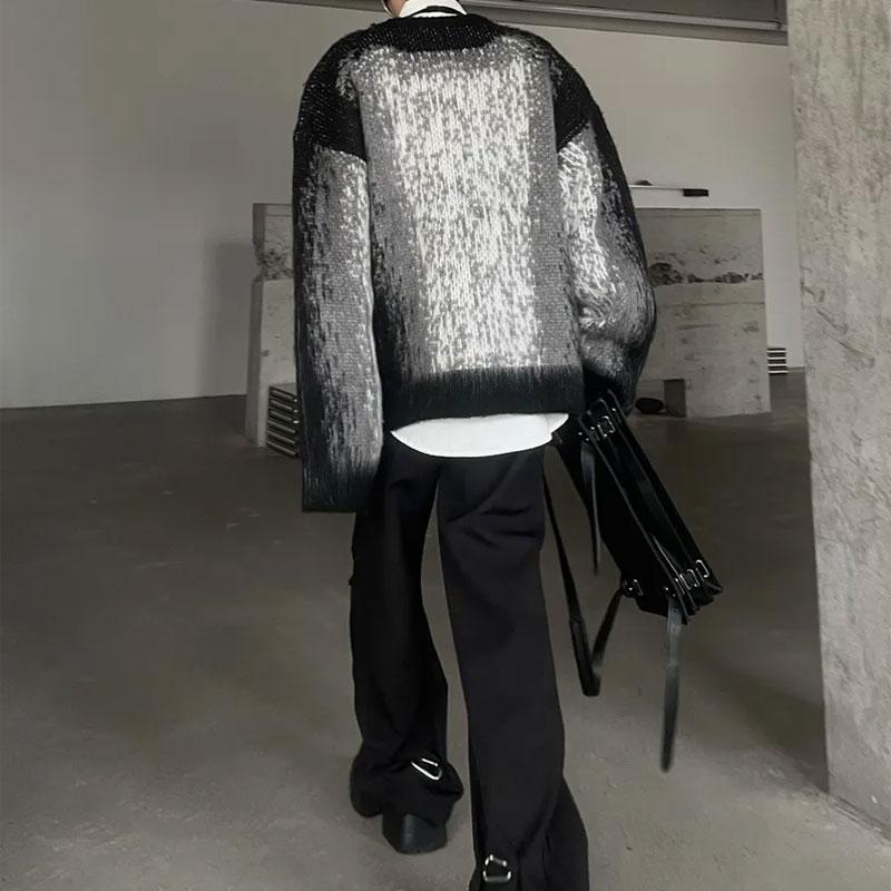 Tie Dye Contrasting Colors Sweaters Men's Clothing Round Neck Autumn Winter Loose Long Sleeve Knitted Pullovers