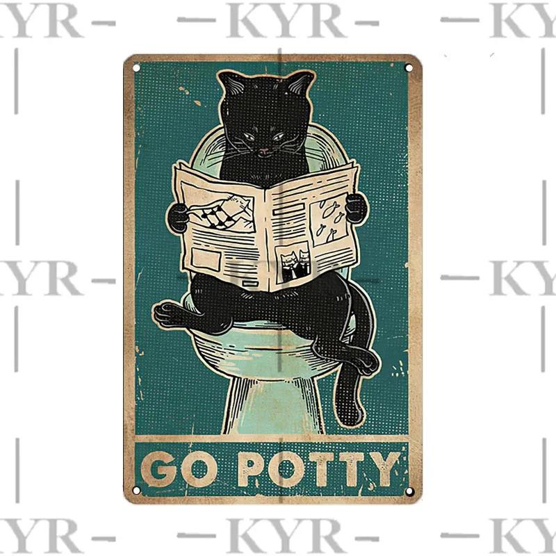 Haustiere Schwarze Katze Taschentuch Lässig Buch Tier Affe Trinken Blech Iron Painting Badezimmer Schlafzimmer Wohnzimmer Metallschild Wanddeko
