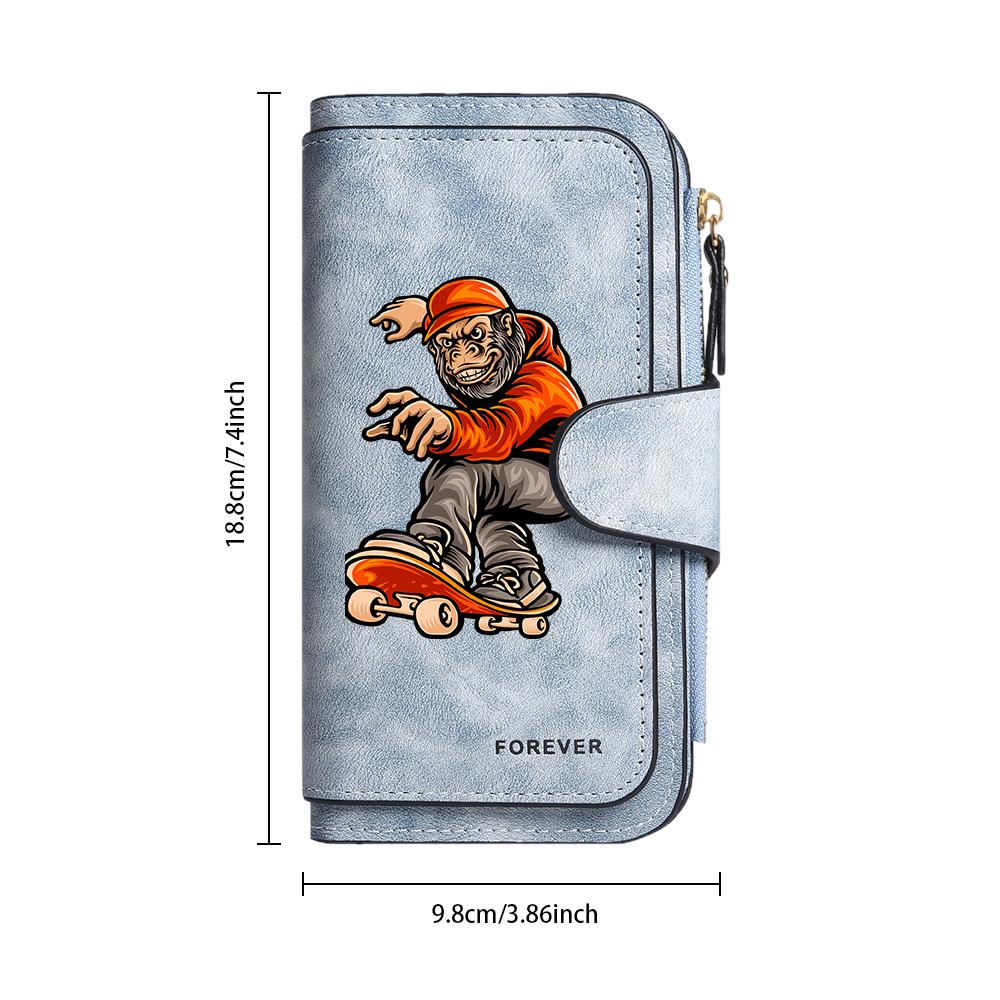 Skate Gorilla Pattern Fashion Long Wallet Casual Multi Card Slots Portable Daily Use Clutch Purse