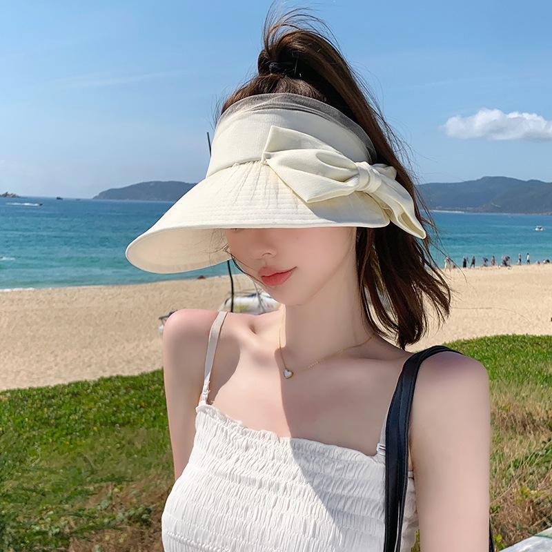 8512 Summer Tulle Bow Empty Top Hat Versatile Fashion Sunshade Sunscreen Hat Show Face Small Hat Female Tide
