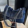 Denim fashion tote bag 2025 new large capacity chain messenger bag casual commuter women's shoulder bag