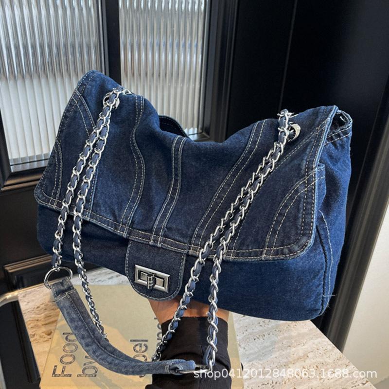 Denim Fashion Tote Bag 2025 New Large Capacity Chain Messenger Bag Casual Commuter Women's Shoulder Bag