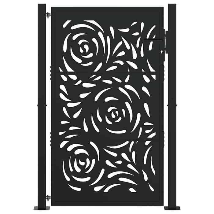VidaXL Garden Gate Black 105x155 Cm Steel Flame Design, Fence Gate, Outdoor Gate, Metal Gate, 4100991