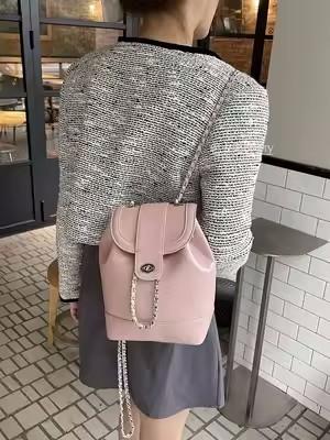Women Korea autumn winter mini chains backpack female ins student oil wax leather shoulder bag travel bagpack black rucksack sac