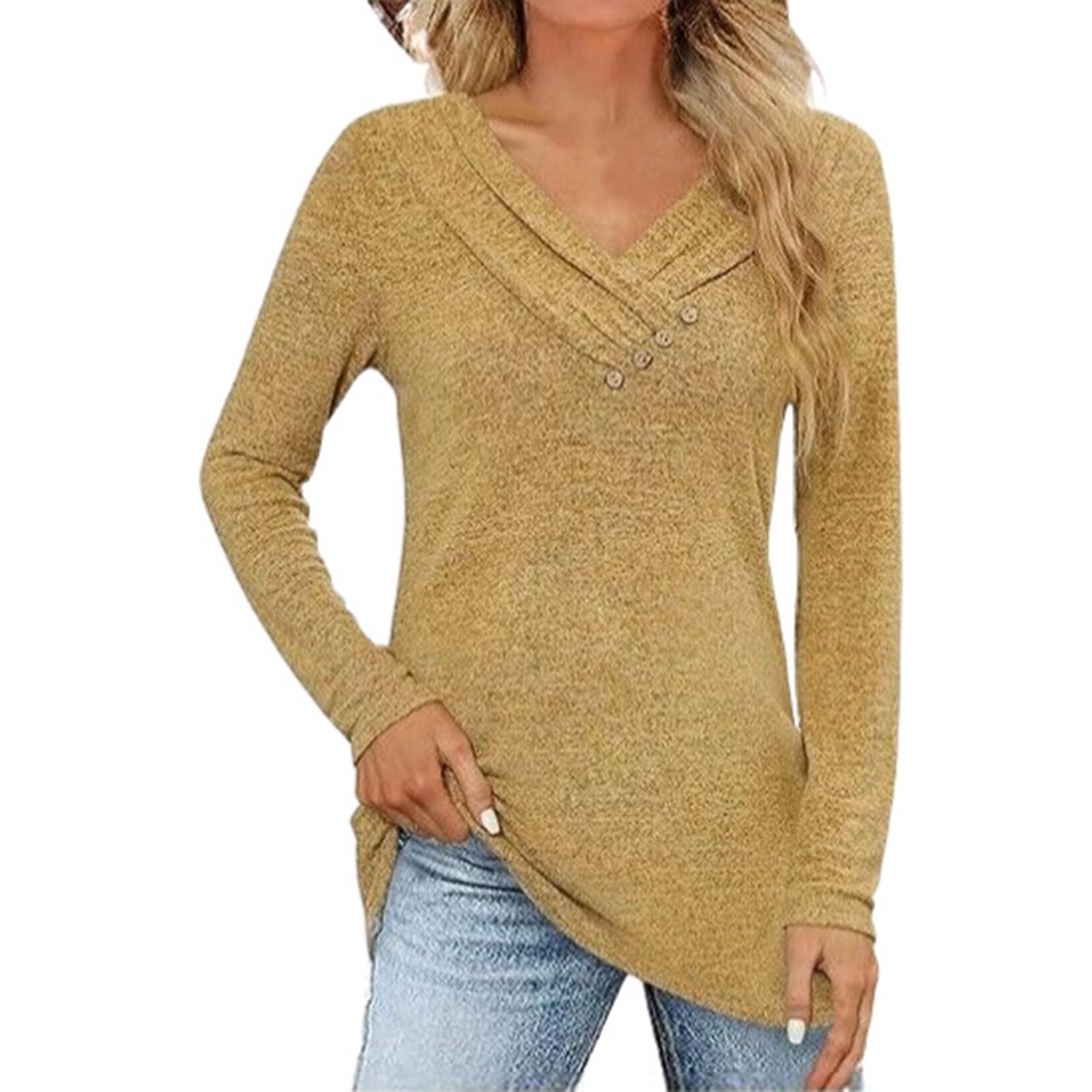 

Женская осенне-зимняя повседневная однотонная рубашка с длинным рукавом, завязывающимся шнурком, V-образным вырезом и пуговицами, свитшот, топ XL