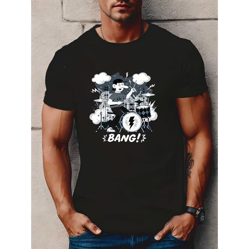 

European Size Drummer T-Shirt - BANG! Dad Birthday Gift Men s Vintage Rock Tee for Summer Family Reunion Party 4XL чорний