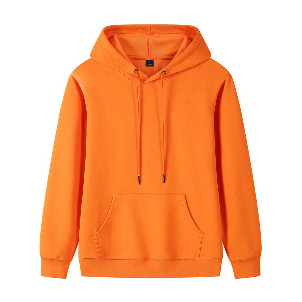 Couple's Casual Solid Color Hooded Sweatshirt - Heavyweight 320g Pure Cotton, Long Sleeve, for Spring and Autumn.