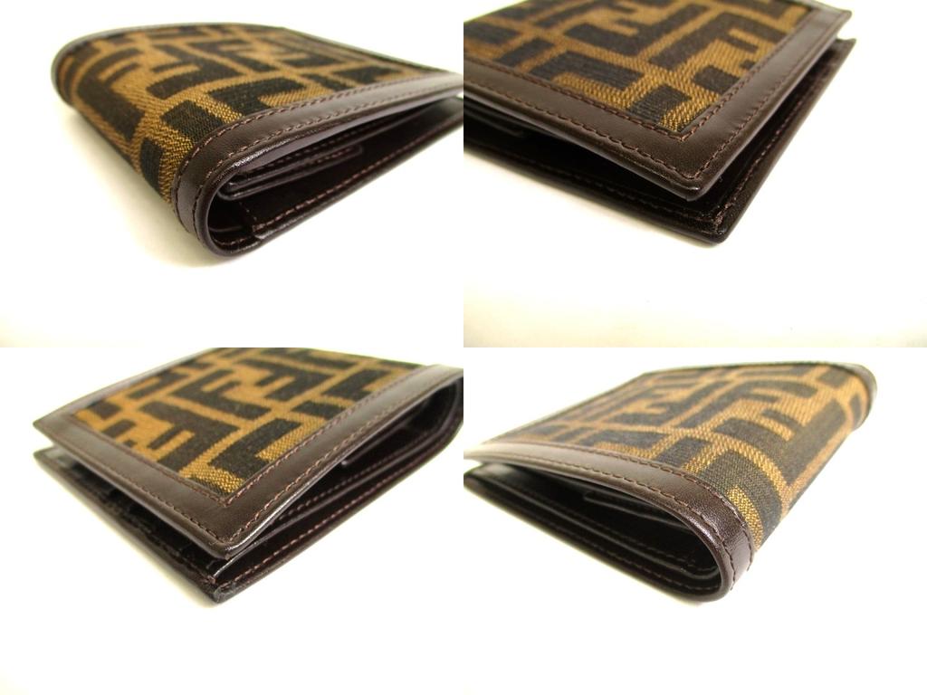 Authentic FENDI Zucca Dark Brown Canvas Leather Bifold Wallet Compact Wallet #9778  Refurbished