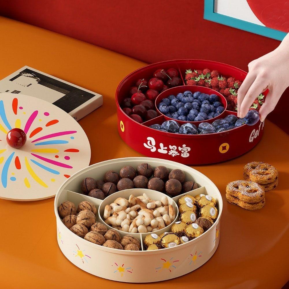 Plastic Multi-Layer Fruit Plate Sealed Large Capacity Divided Candy Dessert Dish with Lid Dustproof Dried Fruit Serving Tray