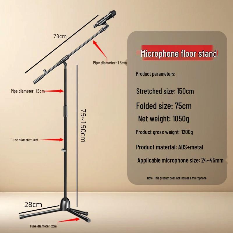 Portable Floor-Standing Microphone Tripod Stand with Adjustable Height for Outdoor Stage Performance