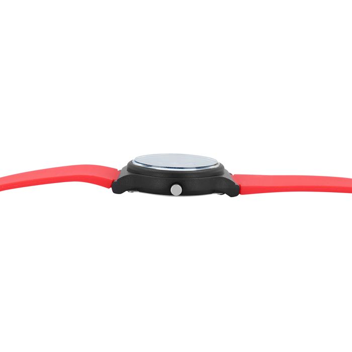 Montre - Q&Q - VP46J025Y - Bracelet silicone rouge - Boîtier plastique noir 34 mm - Étanchéité 10 ATM