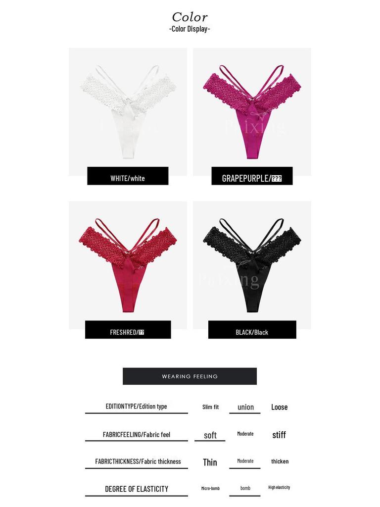 Elegantní dvojitý tenký pásek krajkový patchwork ledové hedvábí plus size tanga