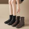 Augustine Square Head Skinny Boots Women's 2025 New Brown Retro British Martin Boots Retro Fashion Single Boots