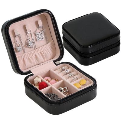 PU Jewelry Storage Box for Earrings Studs Rings Portable Cage Zipper Leather Storage