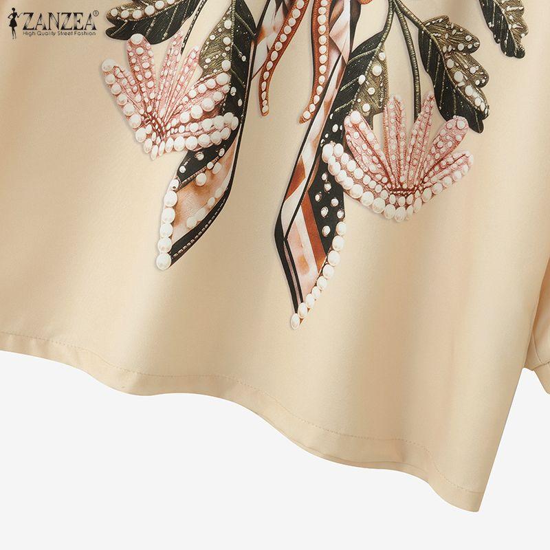 ZANZEA Camicetta casual da donna con scollo tondo e maniche a 3/4, ampia e stampata