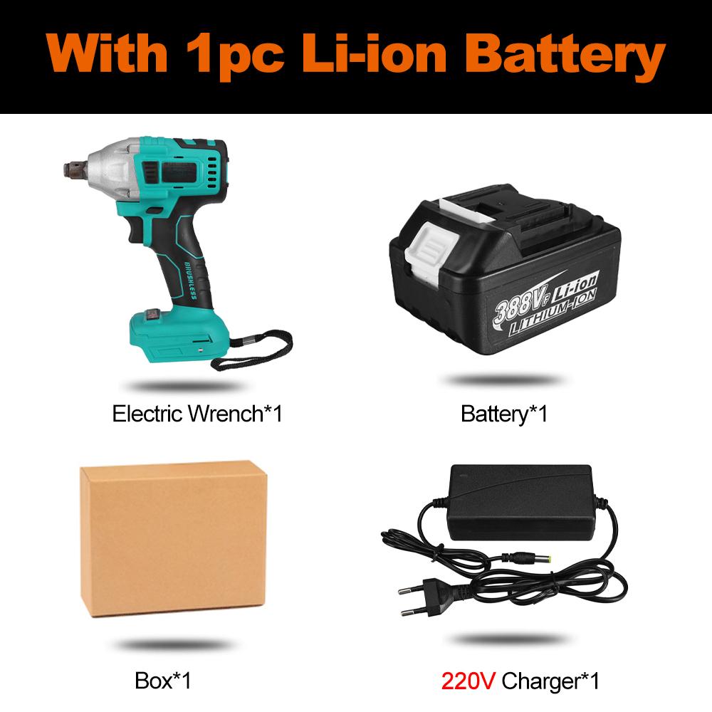 388VF Brushless Cordless Electric Screwdriver Impact Wrench 22800mAh Li-ion Batery 800N.m Torque Wrench Power Tools Blue