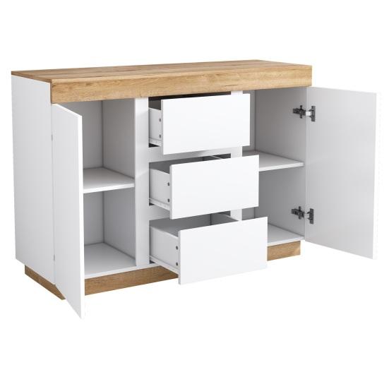 Chest of Drawers with 3 Drawers And 2 Doors, Locker, Storage Function, for Bedroom And Living Room, E1 Chipboard, White+Oak