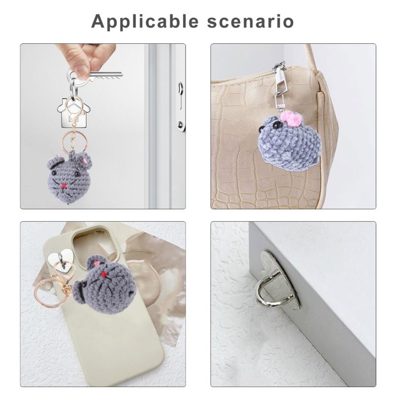Mouse/Hamster Yarn Charm Keyring Soft Knitted Keychain Handmade Crochet Key Chain Colorful Bag Pendant for Women Girls