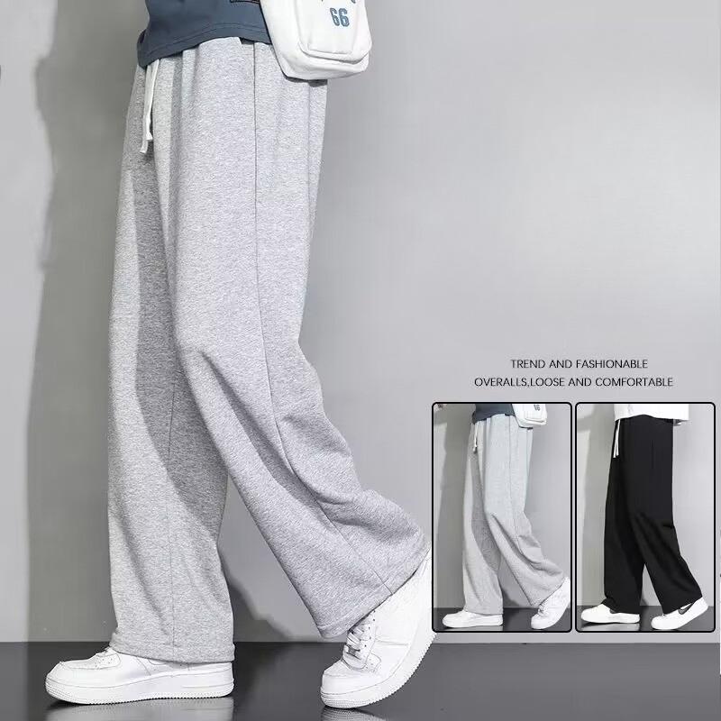 Men's Japanese Retro Versatile Straight Leg Warm Sweatpants Autumn Winter Thickened Fleece Lined Casual Pants for Teenagers