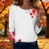 Women's Fashion Casual Three-Quarter Sleeve Round Neck Top with Leaf Print