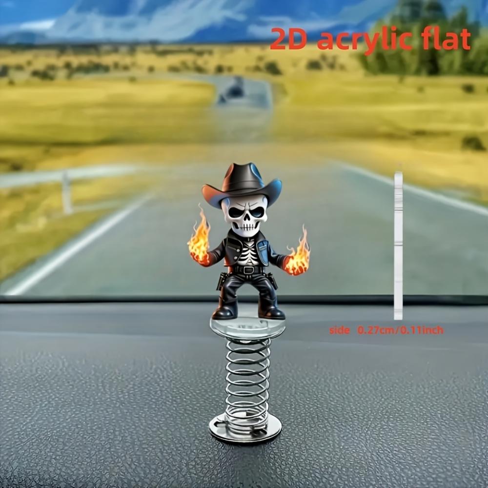 

2D плоскость, креативное украшение-пружинка на приборную панель автомобиля в виде черепа: украшение, подвеска на приборную панель автомобиля, изысканный маленький подарочный сувенир, настольное украшение
