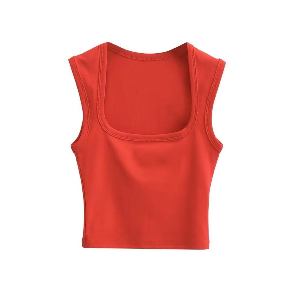Crop top fără mâneci, sexy, slim-fit, cu gât pătrat, pentru femei
