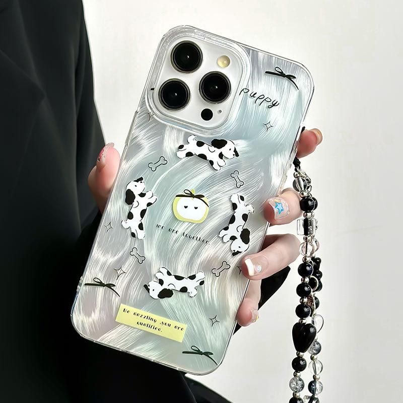 Zhitai Feather Yarn Case: Fits iPhone 12–16 Pro, Transparent with Cartoon and Bracelet Features