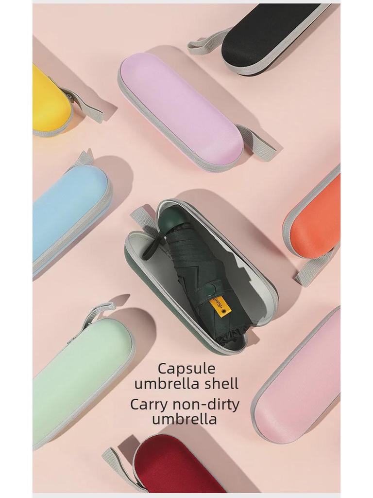 50 % rabatt på svart kapselparaply i lommeformat - Seks-skjerms sammenleggbar for sol og regn