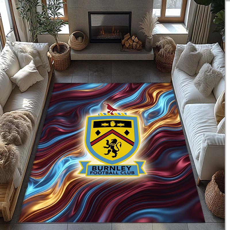 Burnley Football Print Crystal Velvet Rug, Comfortable Water Absorbent Non Slip Indoor Floor Carpet