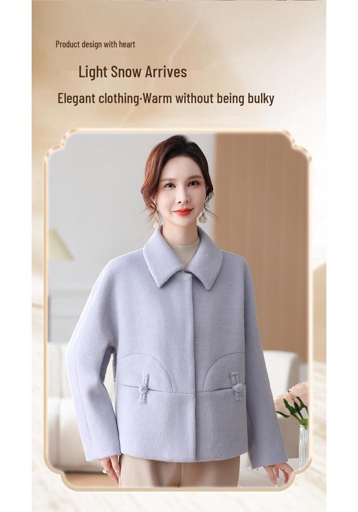 Elegant Spring Woolen Coat for Petite Middle-aged Mothers 2026