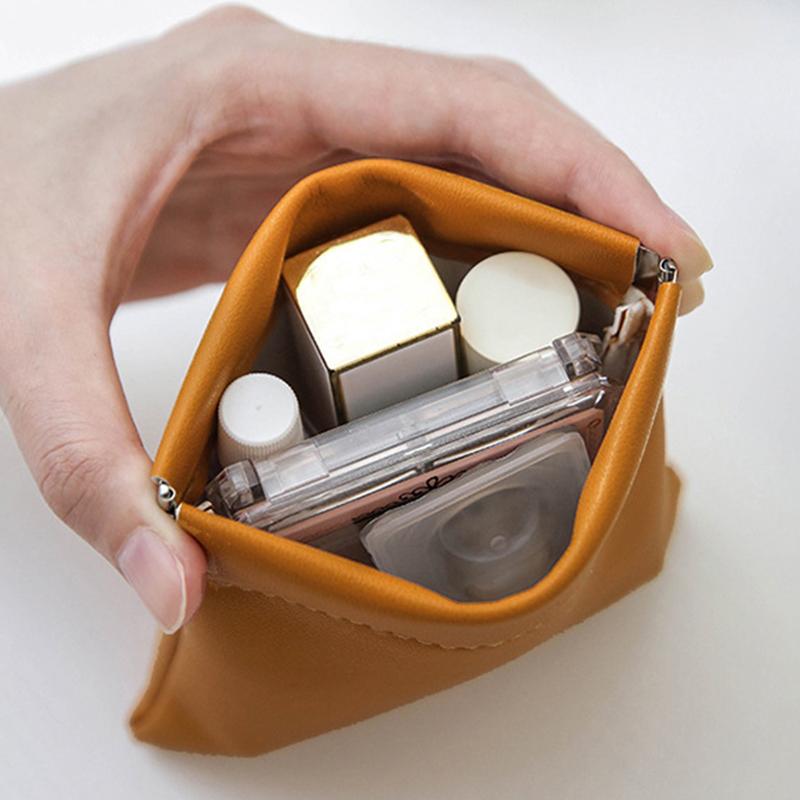 Pu Leather Makeup Storage Bag Waterproof Small Cosmetic Pouch Mini Short Wallet Bag Coin Purse Key Earbuds Credit Card Holder