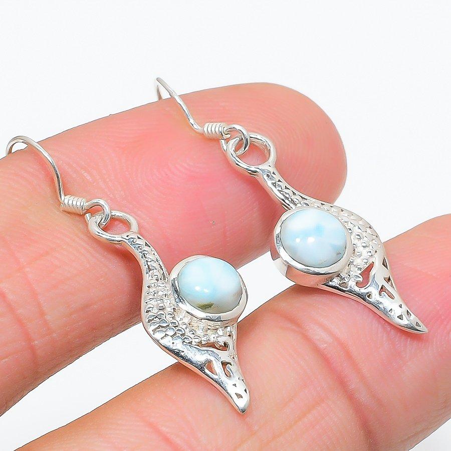 Natural Republic Larimar Gemstone 925 Solid Sterling Silver Earring 1.50" E5V13