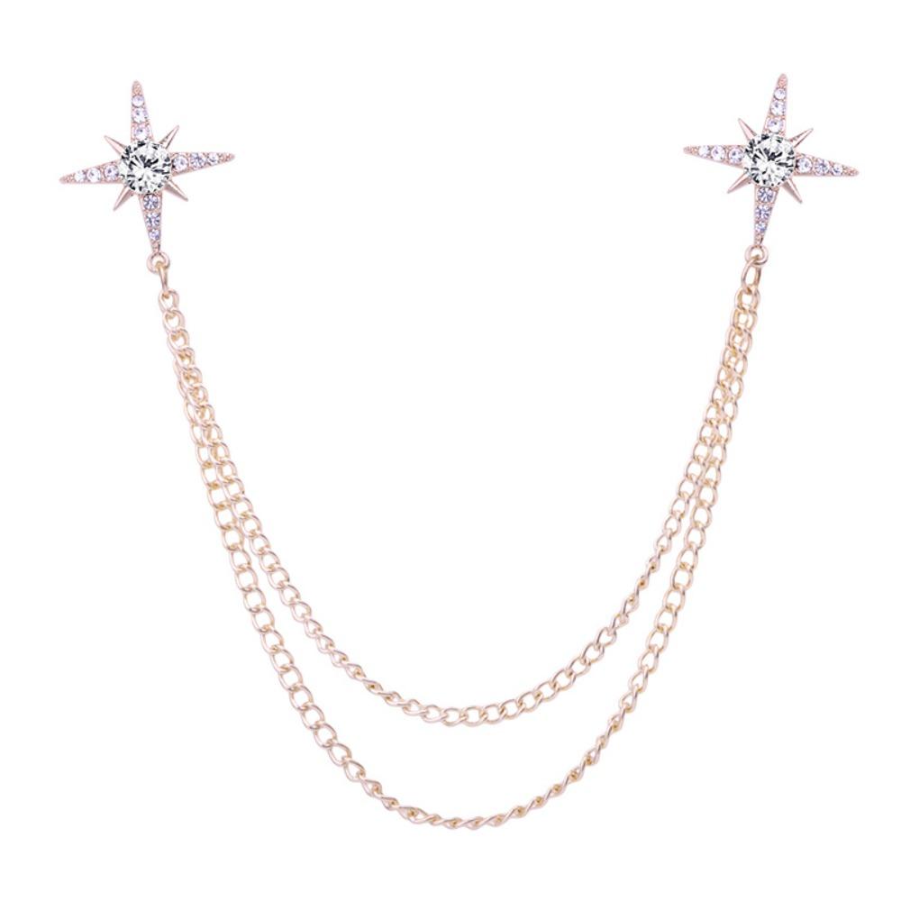 Metal Star Collar Brooch Chain Double Layer Chain Chain Brooch Creative Gift Shirt Collar Pin