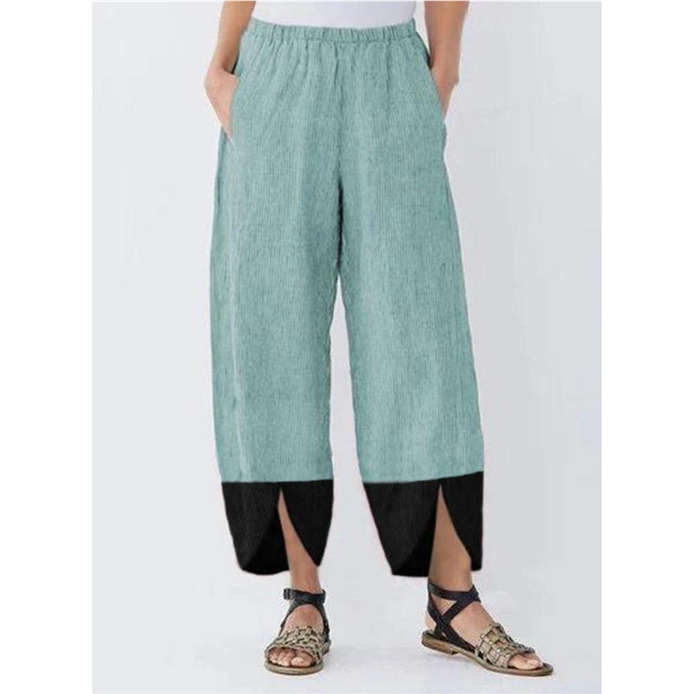 Einfarbig Patchwork Streifen Locker Lässig Gerades Bein Schlitz Kleine Füße Damen Hose