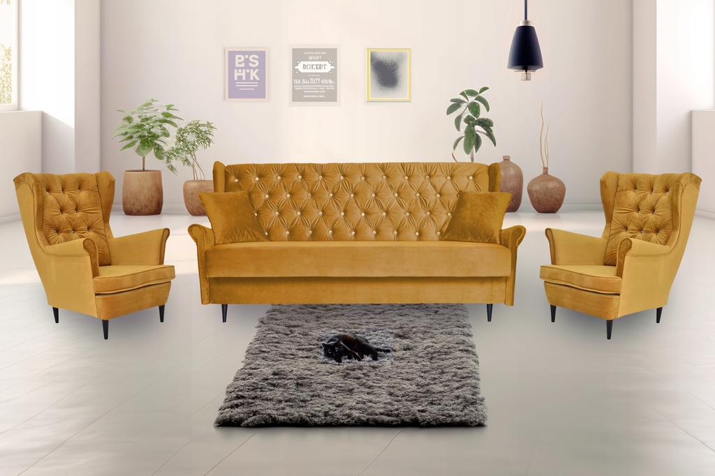 Zestaw wypoczynkowy welurowy komplet 2 fotele wersalka SZARY Family Meble