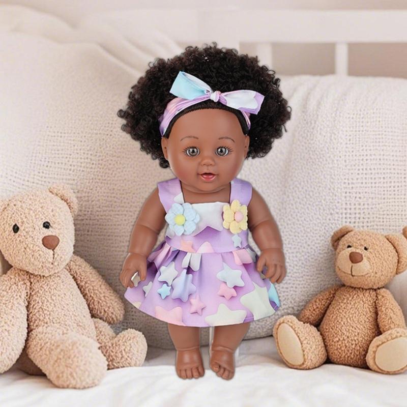 Păpușă Realistă Fetiță Neagră de 12 inch cu Păr Afro Natural Creț Jucărie Reborns Sigură Pentru Copii Colecționabilă Reconfortantă