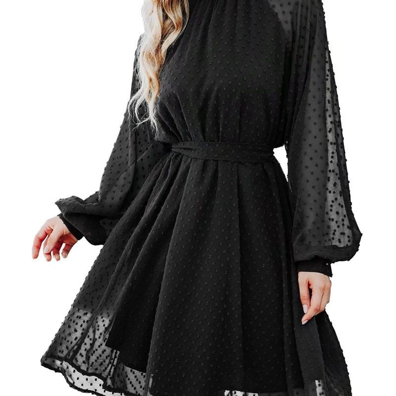 

Women Wedding Guest Dress Long Sleeve Elegant Chiffon Dress Black S