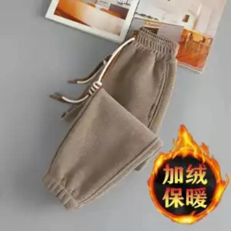 

Вельветовые Осенне-Зимние Новые Утепленные Корейские Свободные Повседневные Прямые Широкие Брюки-Шаровары на Завязках M хаки