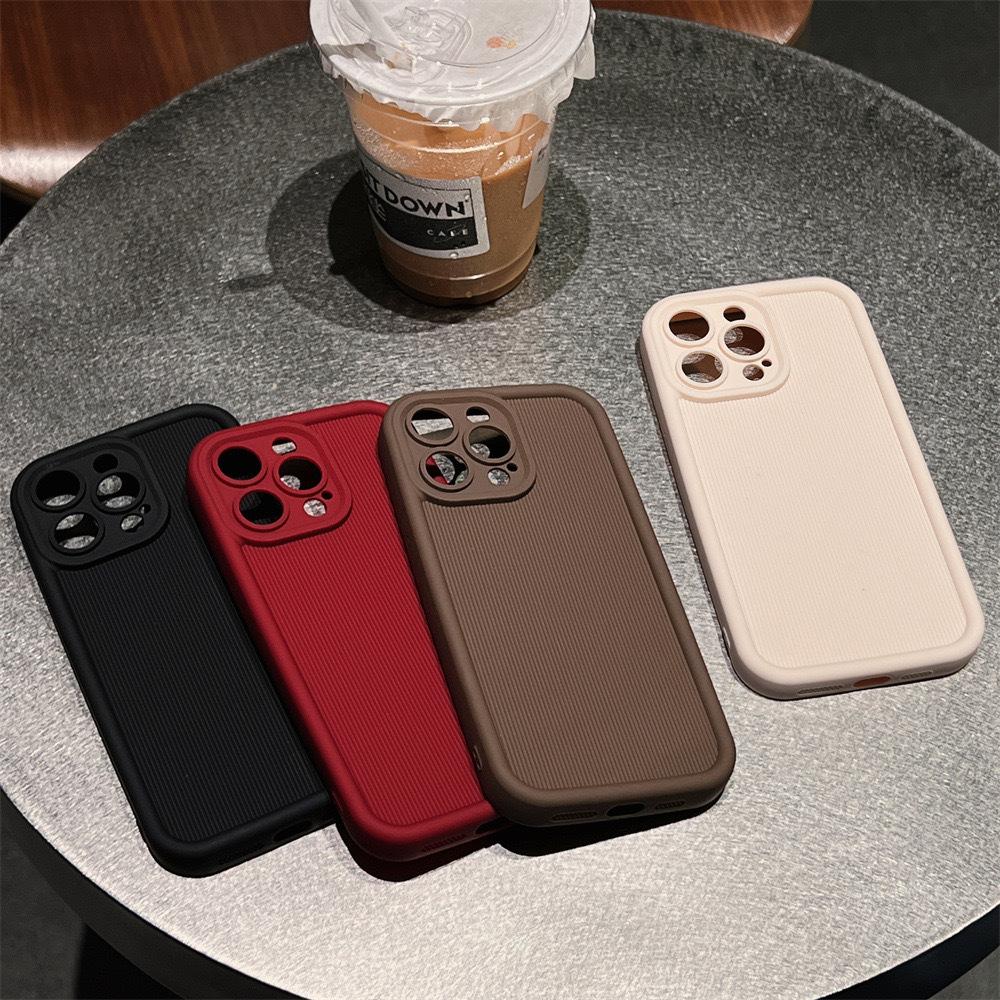 Applicable To IPhone 15 Mobile Phone Case Solid Color Wick Pattern Apple 14 Fine Hole Anti-fall 12 Protective Case