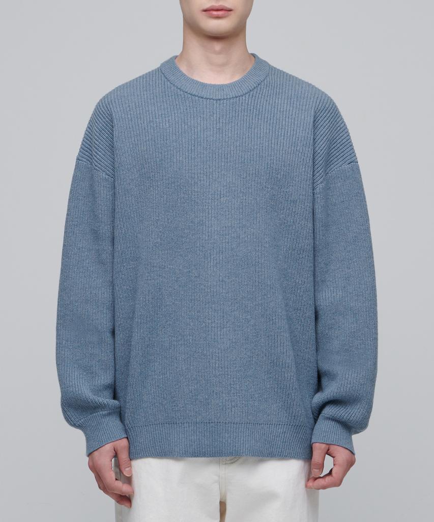 MUSINSA STANDARD Oversized Ribbed Crew Neck Knit [Heather Sky]