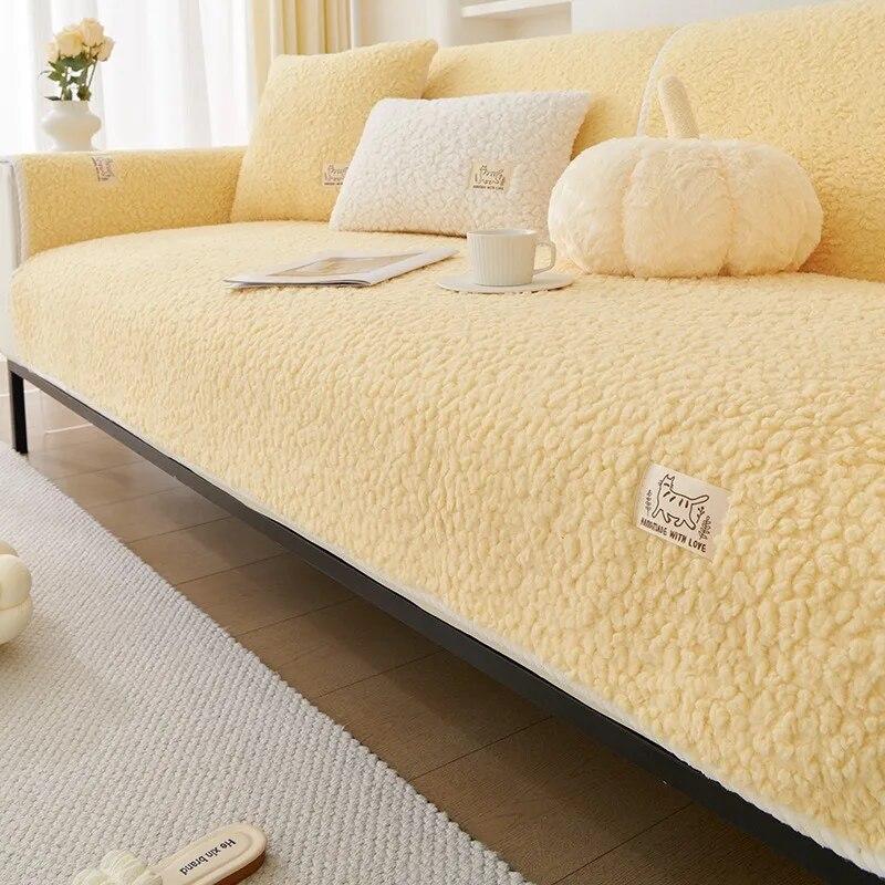 Бархатное полотенце для дивана с имитацией ягненка, зимние теплые нескользящие универсальные чехлы для дивана, секционный L-образный чехол для дивана для гостиной 1 pillowcase 45x45cm